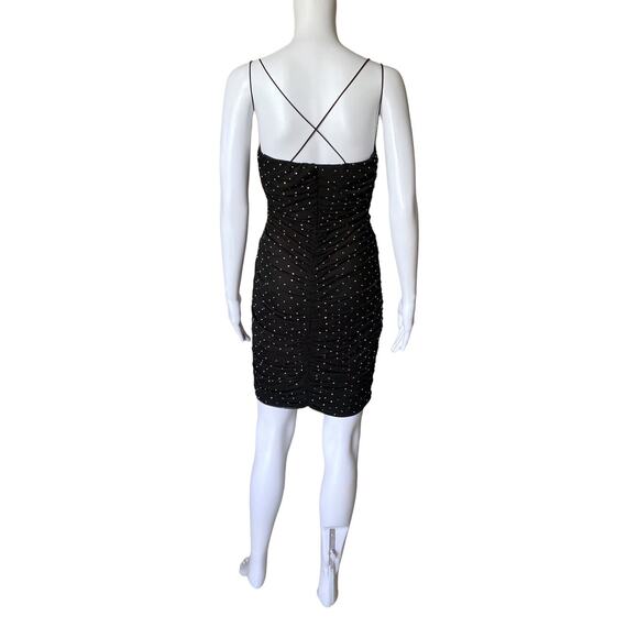 WINDSOR Womens Size Medium Black Strappy Rhinestone Bodycon Sheath Ruched Dress - Picture 10 of 12